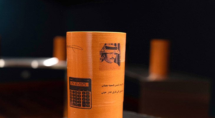 MEMORY: Photographs and objects are decal-printed on the cylinders