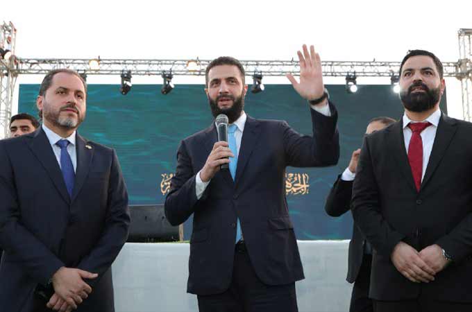 President Ahmad al-Sharaa addresses the gathering