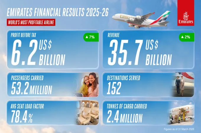 Emirates Group reports record $6.6bn profit in 2025–26, up 7%
