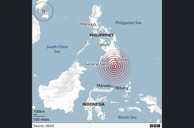 Tsunami warning after 7.8 quake in southern Philippines, 3 killed