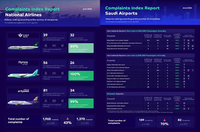 Saudia, King Khalid Airport lead GACA service rankings for June