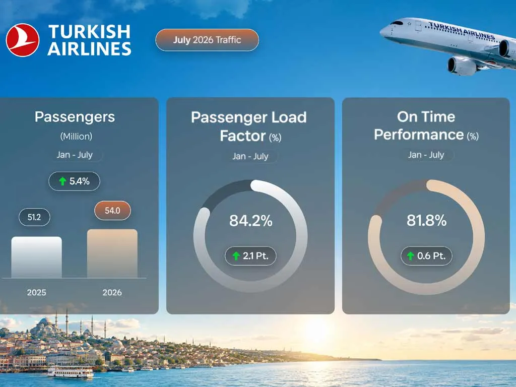 Turkish Airlines carried 9.5 million passengers in July 2026