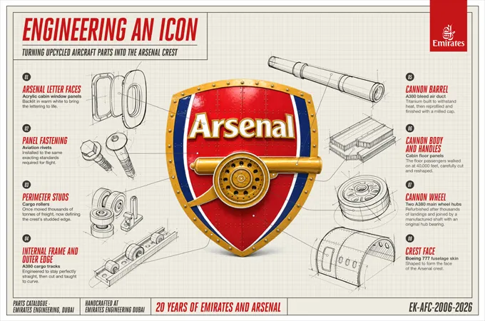 Emirates, Arsenal unveil aircrafted crest to mark 20-year partnership