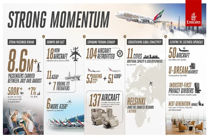 Emirates sees strong winter demand after 8.6m July, August passengers