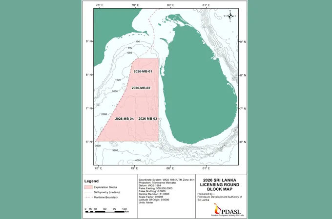 Sri Lanka opens 33,964-Sq-Km Mannar Basin offshore licensing round