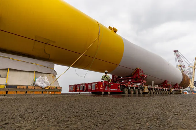 Mammoet completes world’s first e-transport of monopile in real-world conditions